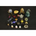 A collection of glass and other items, including eight art glass sweets, four porcelain thimbles,