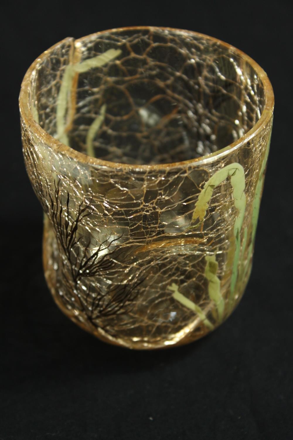 Three pieces of 20th century crackle glass, together with a green Bohemian glass and gilt painted - Image 7 of 12