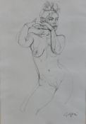 A 20th century, indistinctly signed nude female, charcoal drawing on paper, framed. H.55 W.43cm