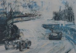 20th century, Le Mans 1956 a limited edition pencil signed coloured print, framed. H.51 W.70cm