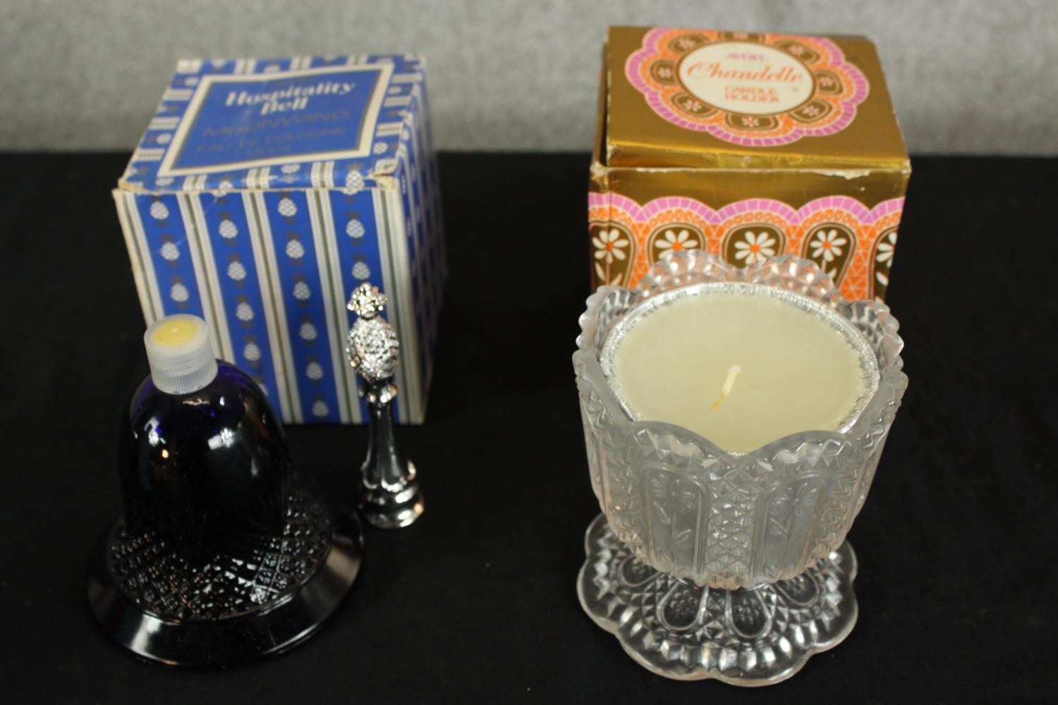 Various Chanel and other glass novelty scent bottles together with an Avon candle holder. H.16cm. ( - Image 3 of 3