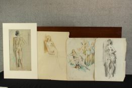 Late 19th/early 20th century, four pencil drawings and watercolours of nude females, each on