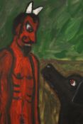 Wolf Howard, Devil and Dog, acrylic on canvas, initialled, titled and dated verso, unframed. H.60