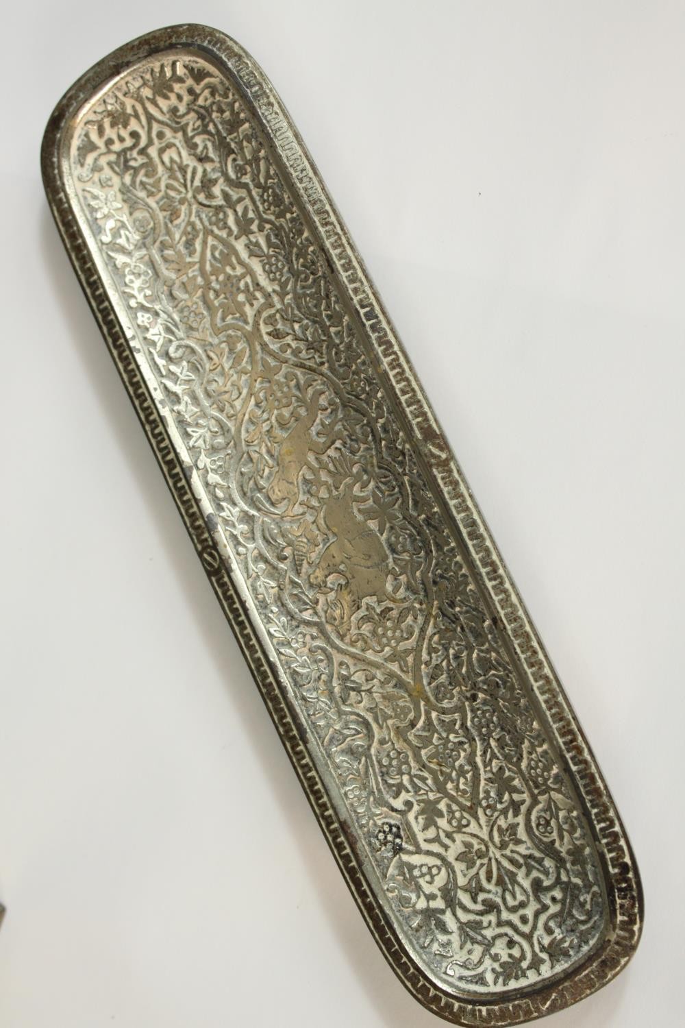 A 20th century Arabic brass rectangular box decorated with Arabic script, together with an Indian - Image 10 of 12