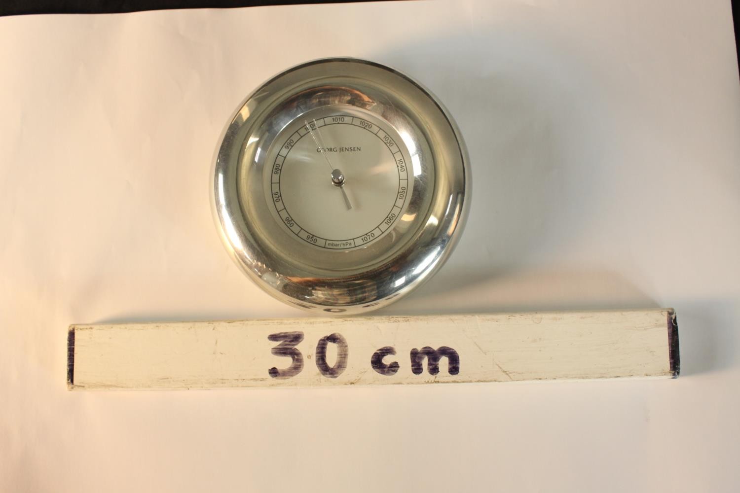 A contemporary Georg Jensen chrome plated circular air pressure gauge. H.16 W.15cm. - Image 2 of 5