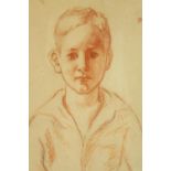 20th century, indistinctly signed, portrait of a young boy, coloured crayon on paper, framed. H.59
