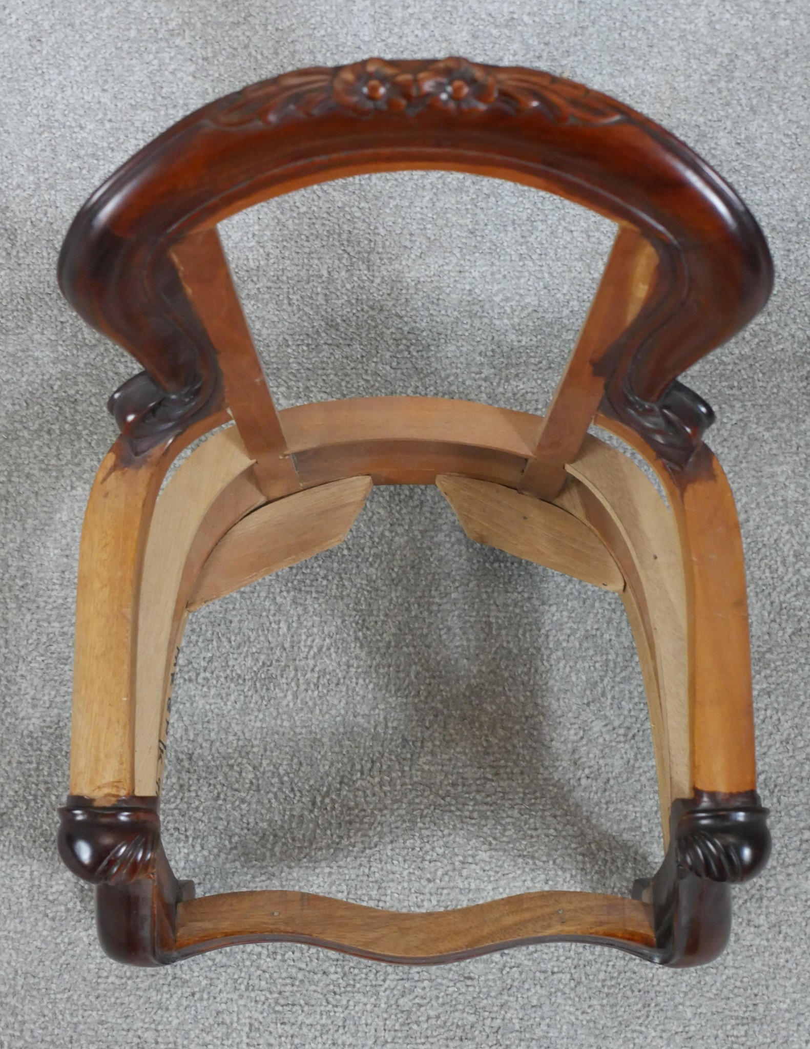 A 19th century mahogany framed child's open arm chair raised on cabriole supports terminating in - Image 2 of 5