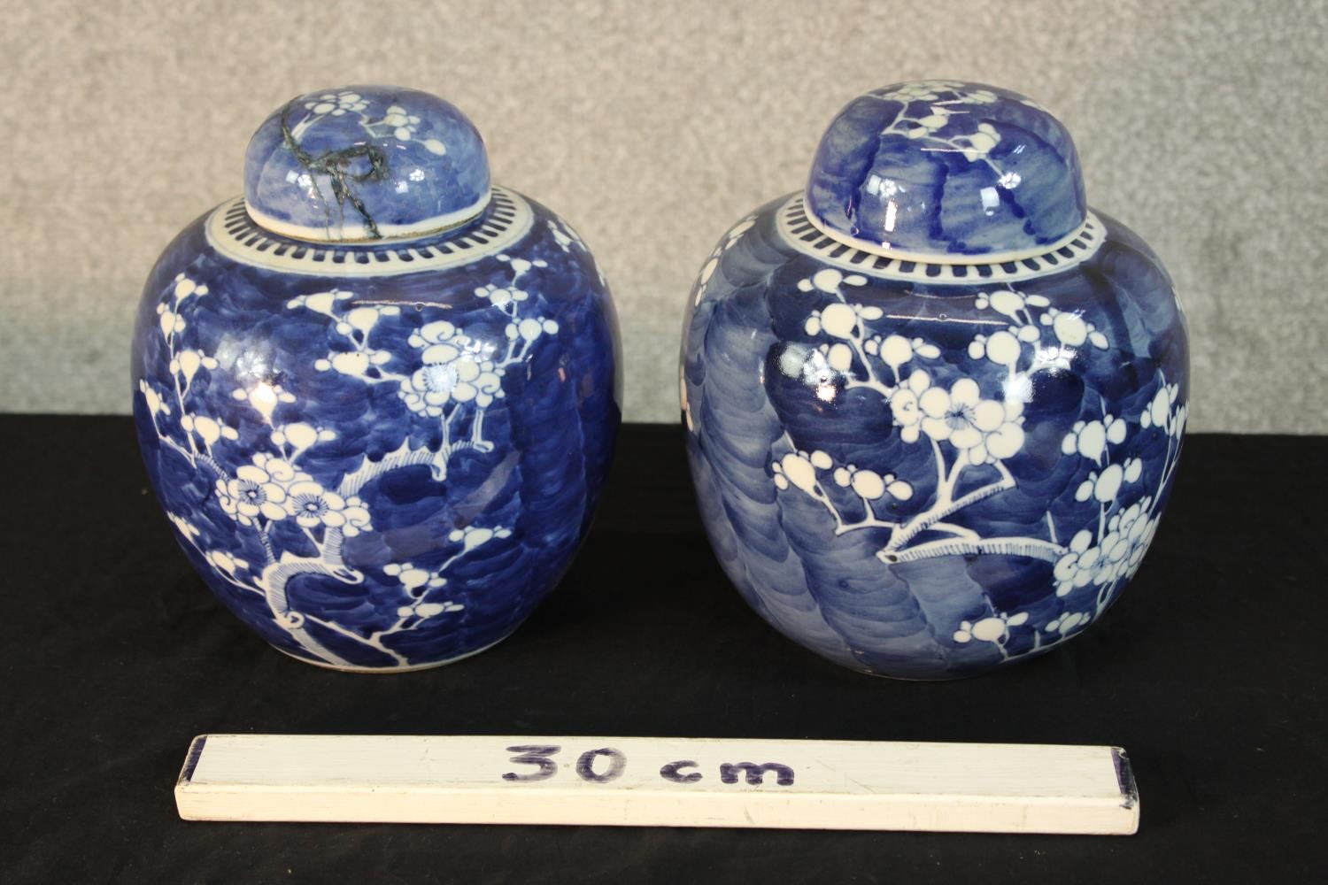 A matching pair of 19th century (possibly later) Chinese blue and white porcelain ginger jars and - Image 2 of 3