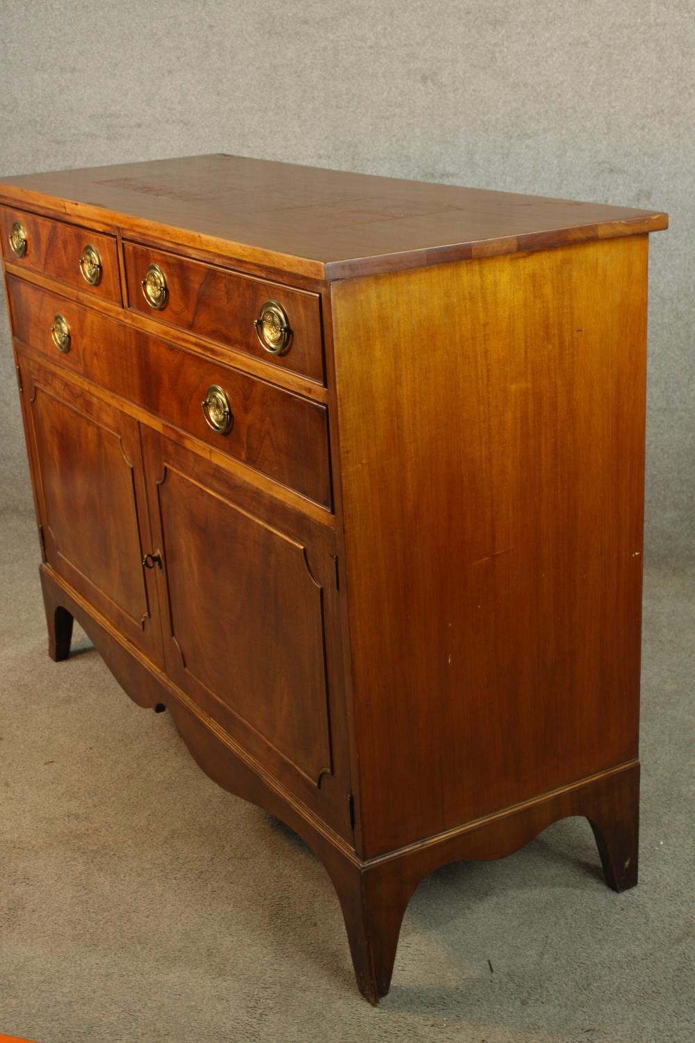 A Georgian style two short over one long drawer with twin cabinet doors below raised on shaped - Image 3 of 5