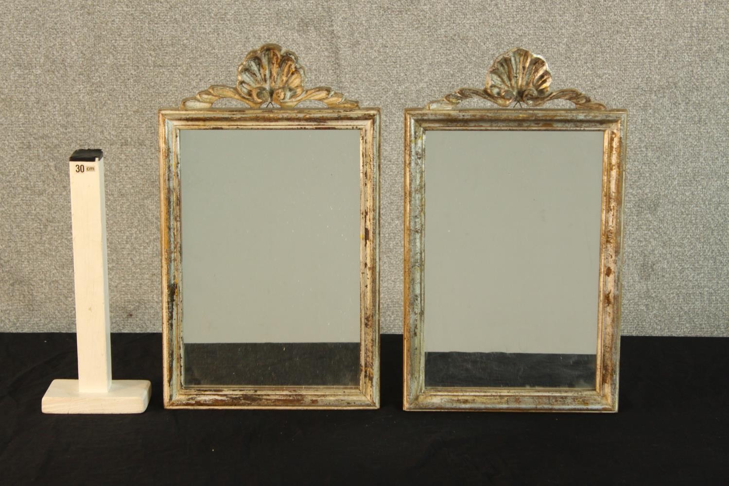 A pair of contemporary white painted Italian style rectangular mirrors carved with shell decoration. - Image 2 of 2