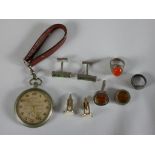 A collection of jewellery and a vintage pocket watch, including two silver and gemstone signet style