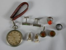 A collection of jewellery and a vintage pocket watch, including two silver and gemstone signet style