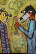 Wolf Howard, Dog, Cat and Fish, acrylic on canvas, initialled, titled and dated verso, unframed. H.