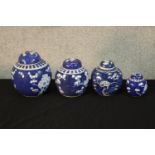 Four 20th century Chinese blue and white porcelain ginger jars and covers, each decorated with