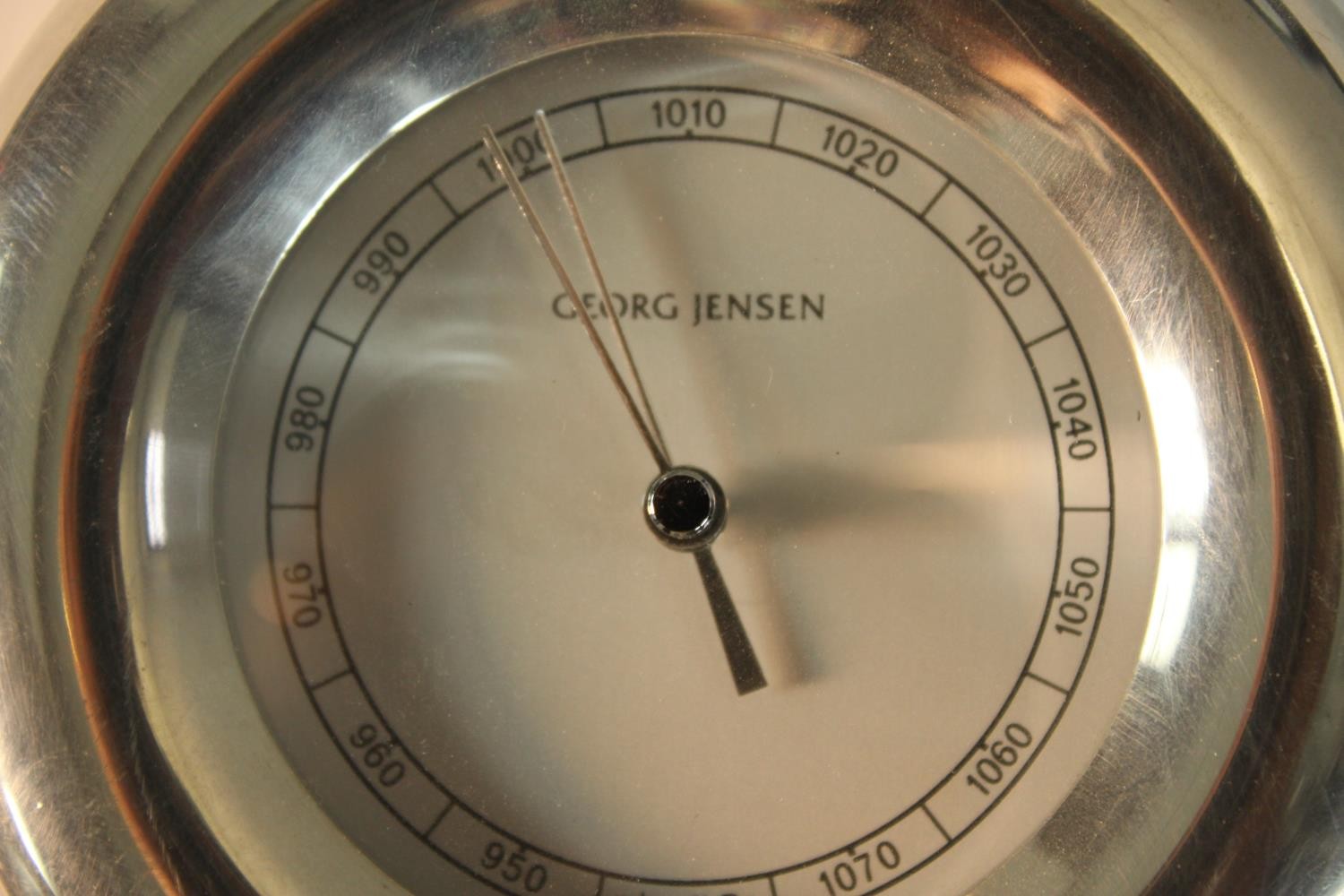 A contemporary Georg Jensen chrome plated circular air pressure gauge. H.16 W.15cm. - Image 5 of 5