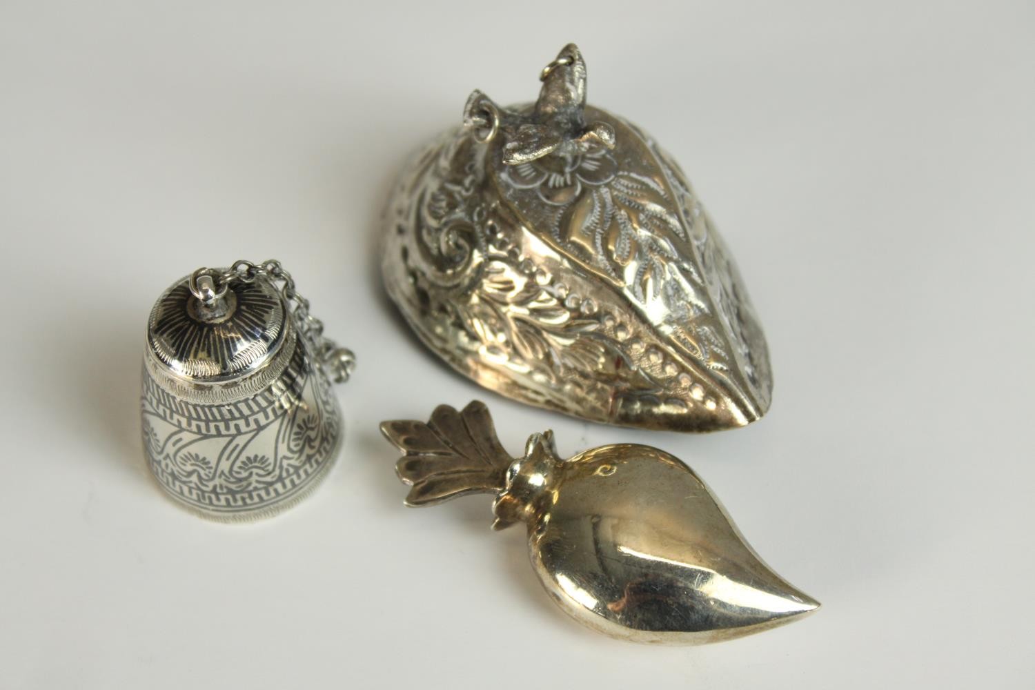 Three pieces of Northern Iraqi silver to include two Kohl jars, one with niello work and a white - Image 2 of 12