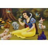 20th century, Snow White amongst animals, coloured print on paper, unframed. H.28 W.35cm.