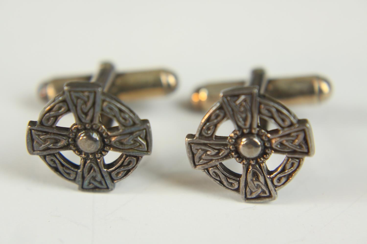 A collection of cufflinks, including two pairs of silver cufflinks one in the form of a Celtic - Image 6 of 7