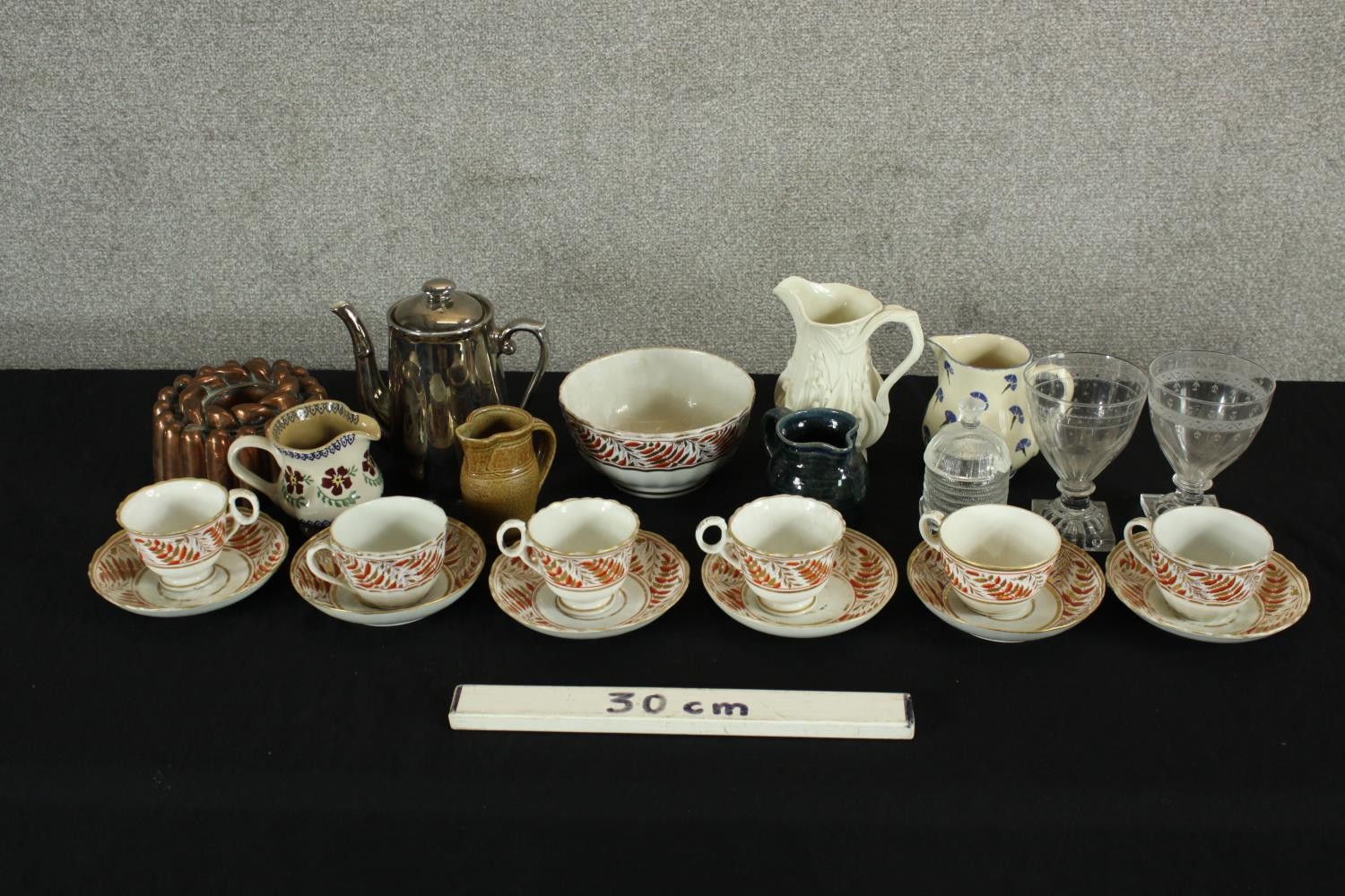 A 19th century English porcelain, possibly Worcester part teaset decorated with abstract pattern, - Image 2 of 2