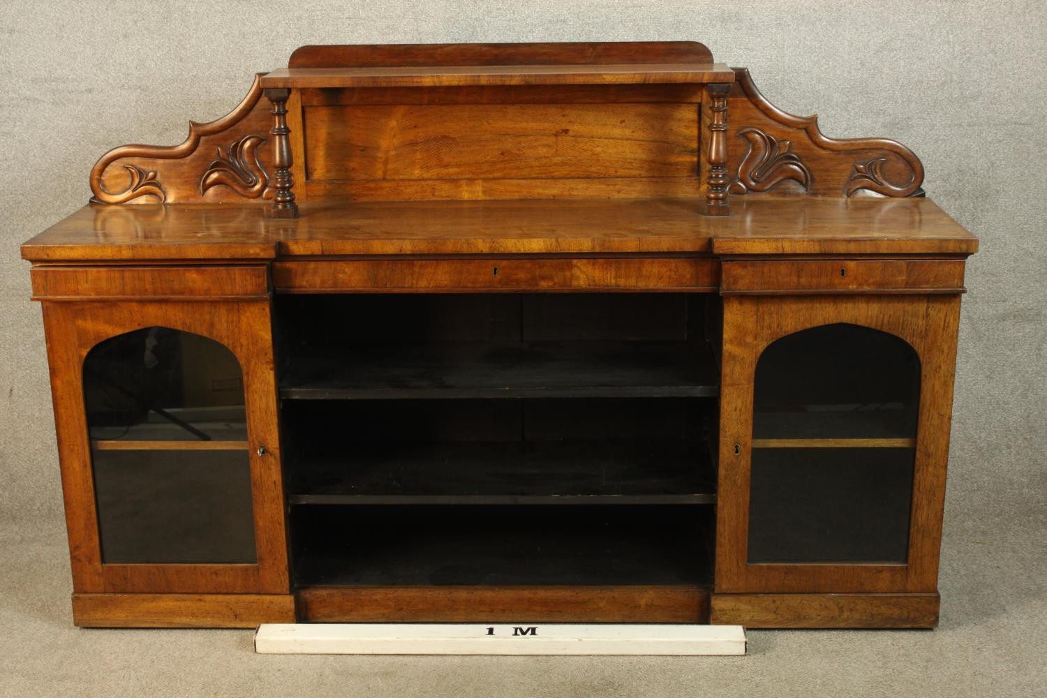 A 19th century walnut twin pedestal sideboard, each pedestal with single glazed door raised on - Image 2 of 5