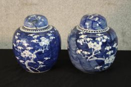 A matching pair of 19th century (possibly later) Chinese blue and white porcelain ginger jars and
