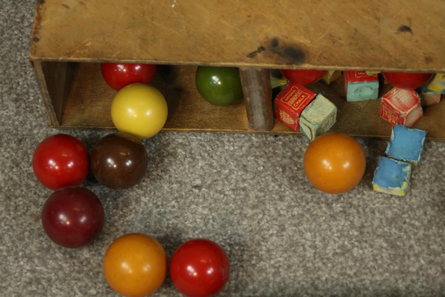 E J Riley Ltd slate bed table top snooker table, with two score boards, six cues and rest and - Image 7 of 11