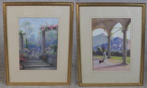 R. Cooper (20th century), two Italianate scenes watercolour on paper, signed and framed. H.55 W.43cm