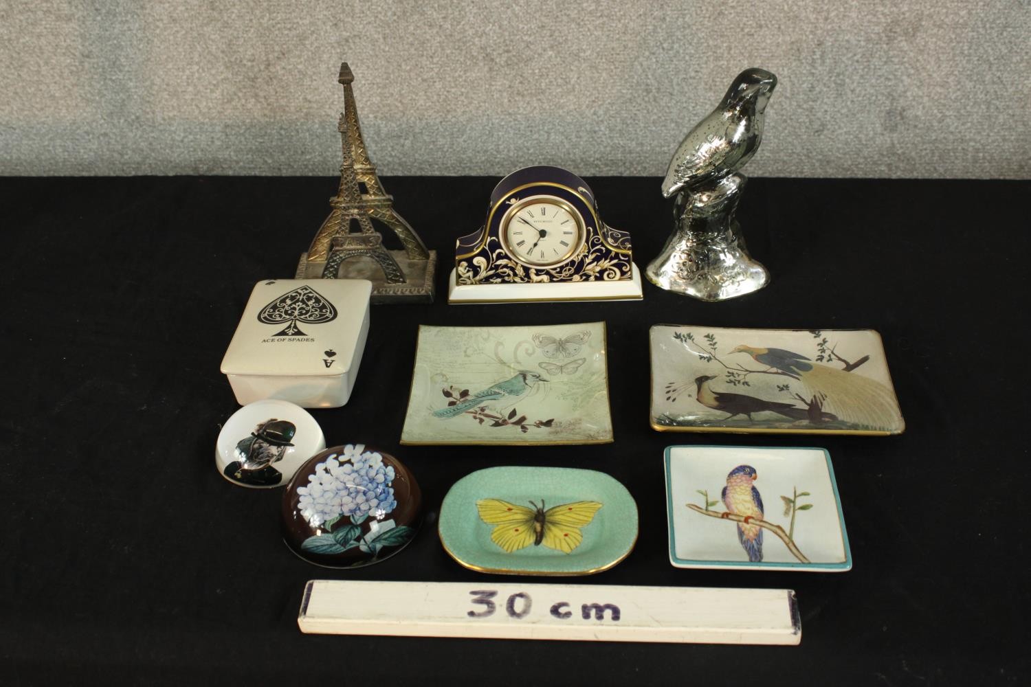 Assorted glass ashtrays painted glass ashtrays together with a silver plated model of the Eiffel - Image 2 of 4