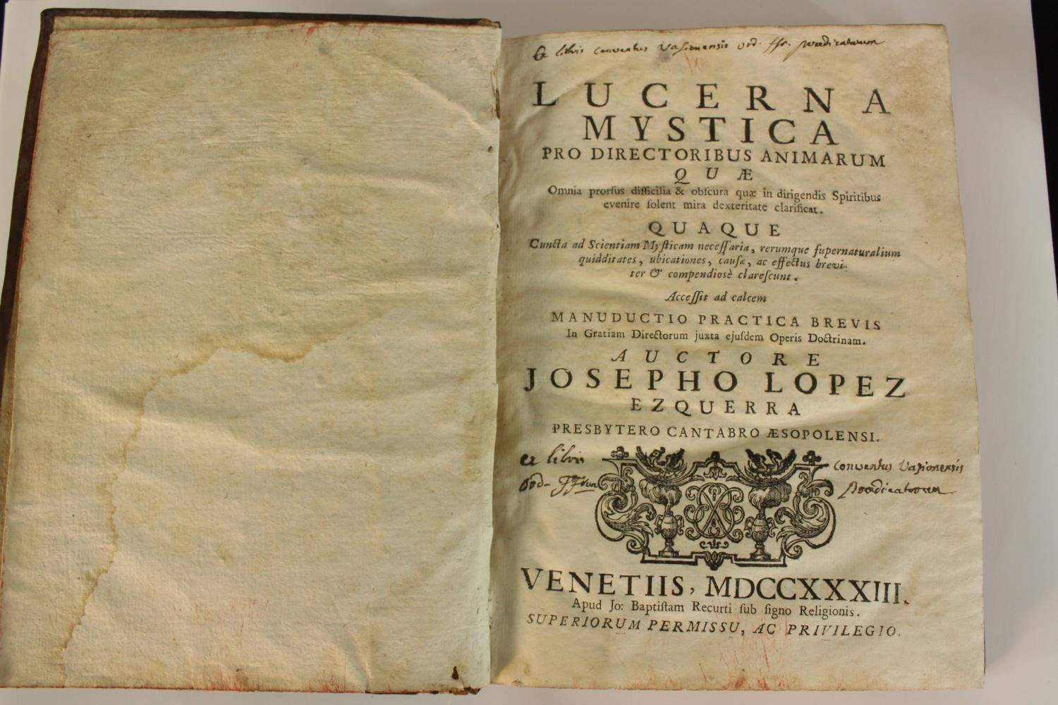 Josepho Lopez Ezquerra, Lucerna Mystica, a leather bound volume with gilt highlighted spine - Image 3 of 4