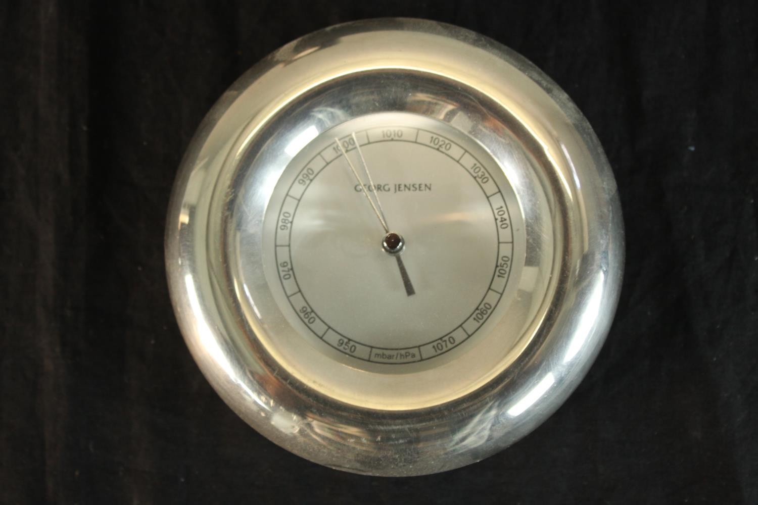 A contemporary Georg Jensen chrome plated circular air pressure gauge. H.16 W.15cm. - Image 3 of 5