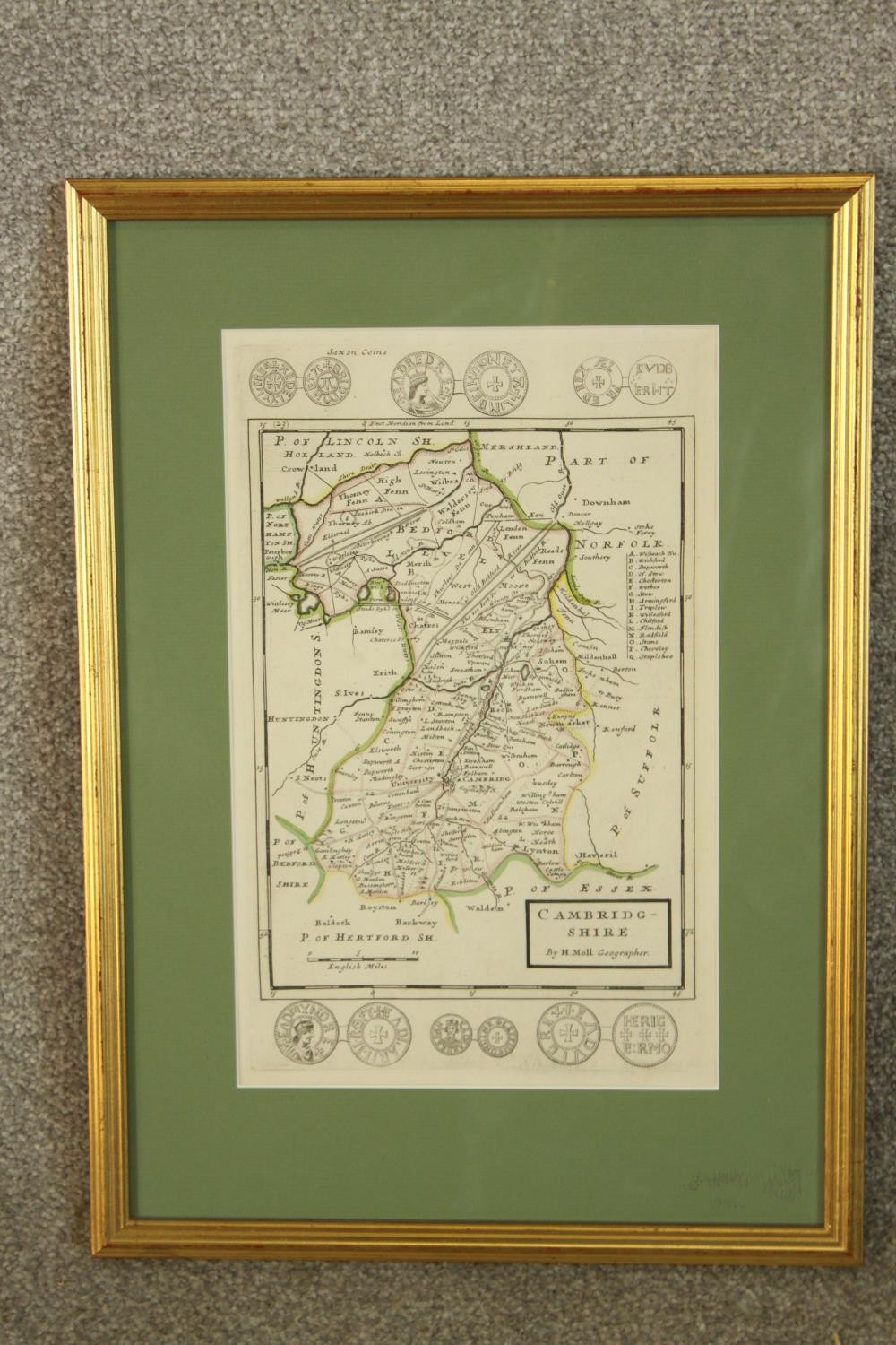 After Herman Moll (1654-1732, British), hand coloured map of Cambridgeshire, printed on paper, - Image 2 of 4