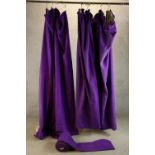 A pair of purple velvet lined curtains. L.250cm. (largest)