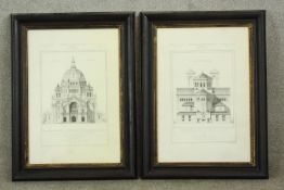 Two 20th century French architectural framed prints, Facade Posterieure & Elevation Principale H.