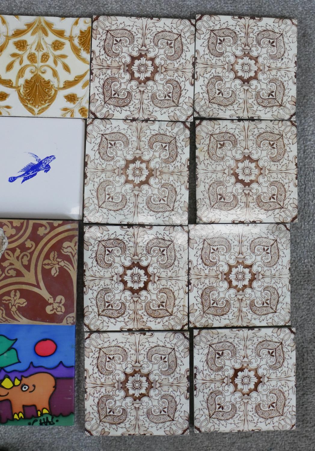 Twenty six 19th century and later painted and glazed Minton square tiles. L.15 W.15cm - Image 3 of 5