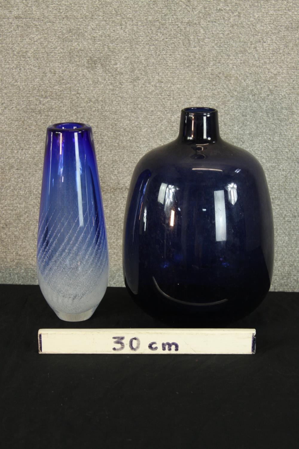 A contemporary, probably Scandinavian blue glass bottle vase together with a mid 20th century blue - Image 2 of 2