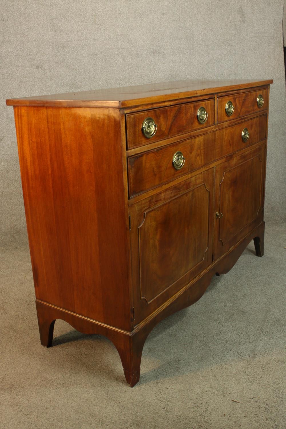 A Georgian style two short over one long drawer with twin cabinet doors below raised on shaped - Image 4 of 5