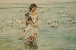 Gordon King, Swan Maiden, framed pencil signed limited edition print, applied certificate verso. H.