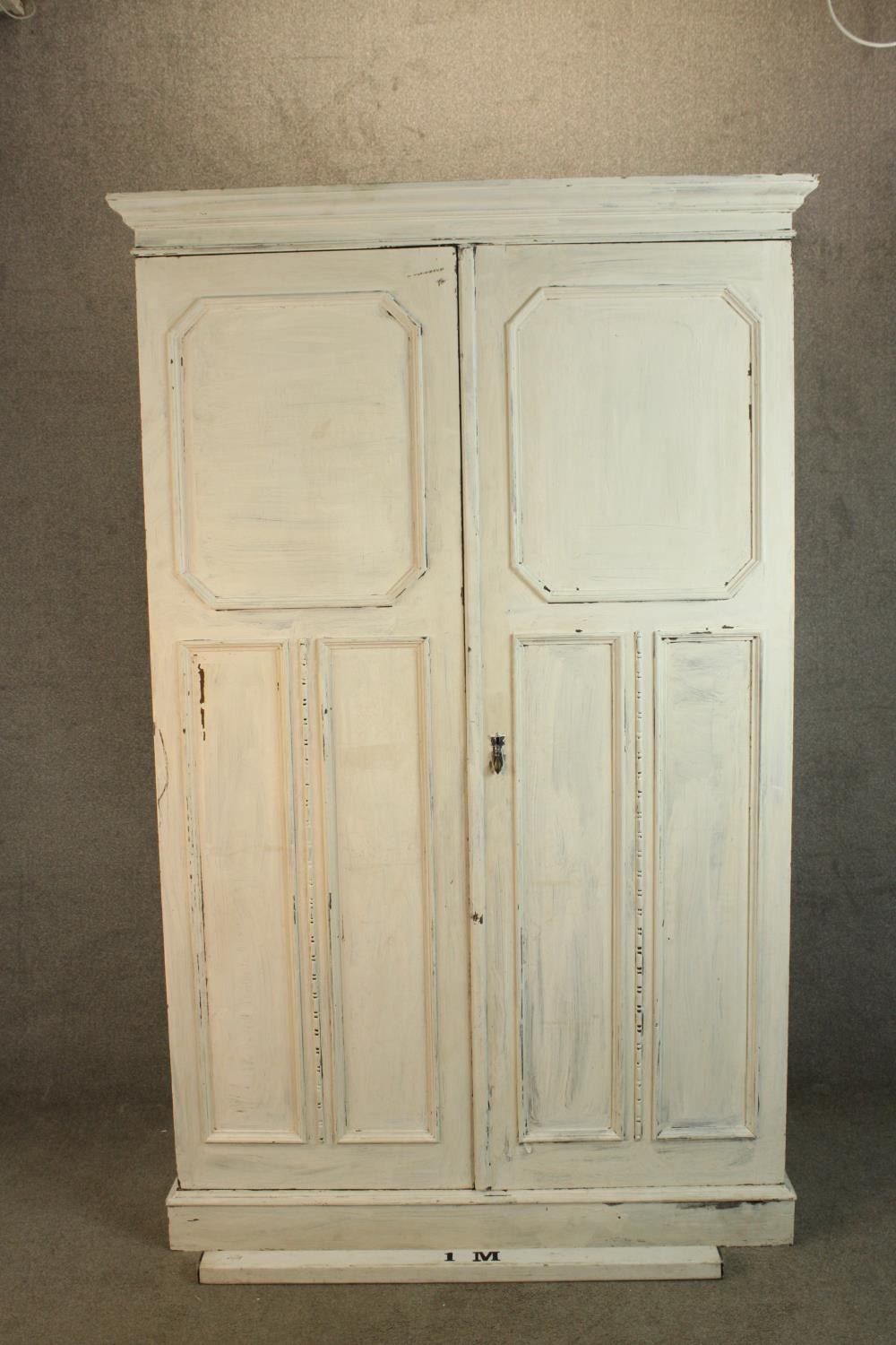 A 1930s white painted oak twin door gentlemen's wardrobe opening to reveal fitted interior raised on - Image 2 of 5