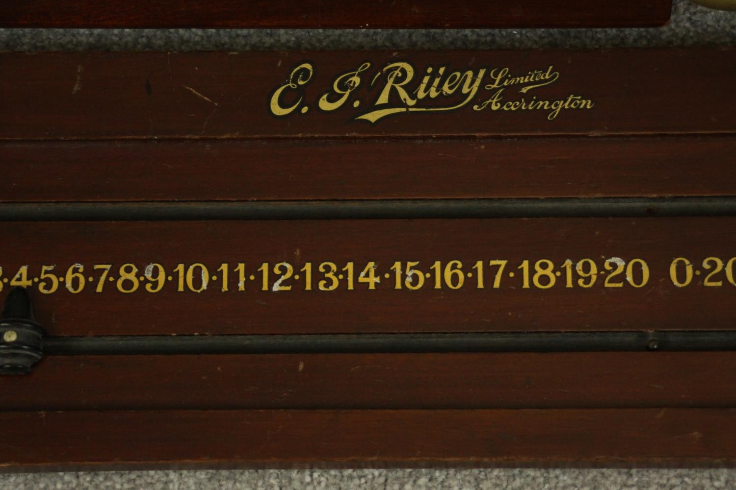 E J Riley Ltd slate bed table top snooker table, with two score boards, six cues and rest and - Image 5 of 11