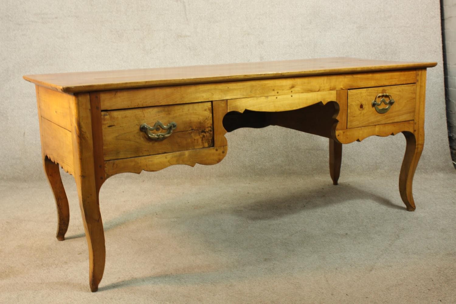 A 20th century French marrisia cherrywood dressing table/writing desk with two short drawers raise - Image 4 of 5