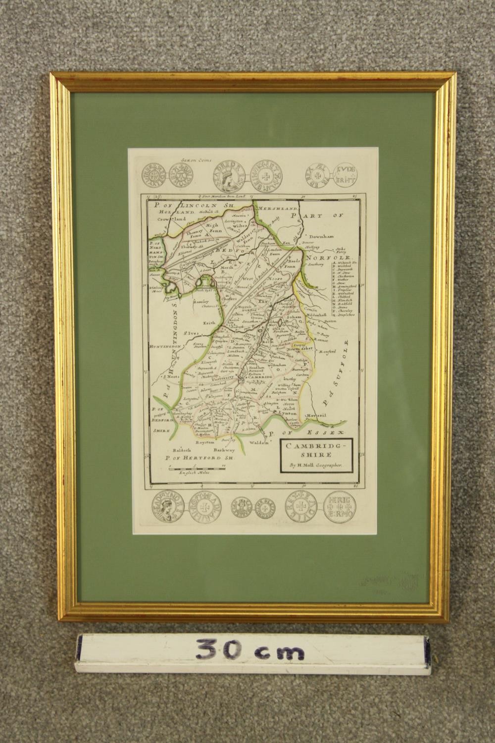 After Herman Moll (1654-1732, British), hand coloured map of Cambridgeshire, printed on paper, - Image 3 of 4