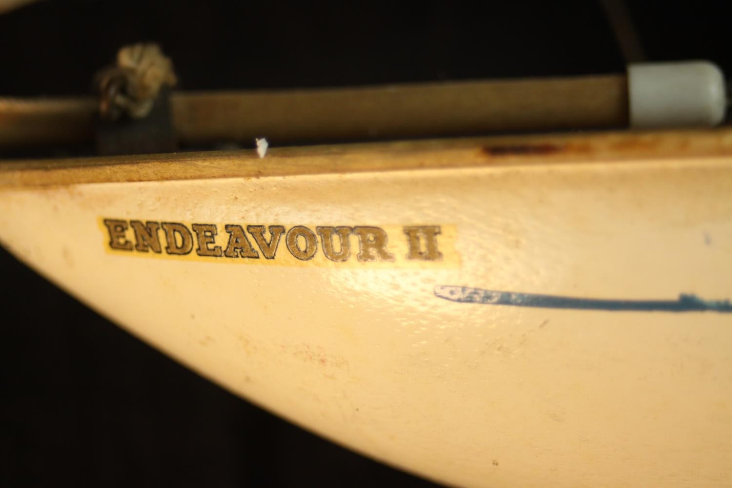 A 20th century painted pond yacht, Endeavor II with canvas sails. H.50 W.40cm. - Image 3 of 5