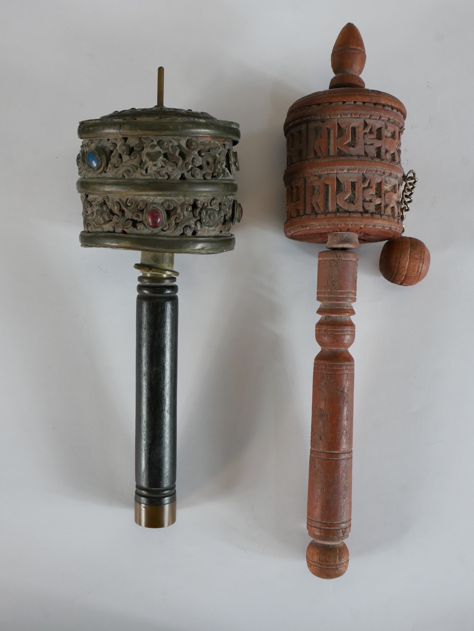 A 19th/early 20th century carved boxwood Tibetan prayer wheel, together with a 19th/early 20th