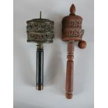 A 19th/early 20th century carved boxwood Tibetan prayer wheel, together with a 19th/early 20th