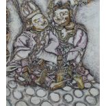 Hilary Beauchamp (Contemporary) 2 Puppets mixed media on paper, pencil signed and framed. H.88 W.
