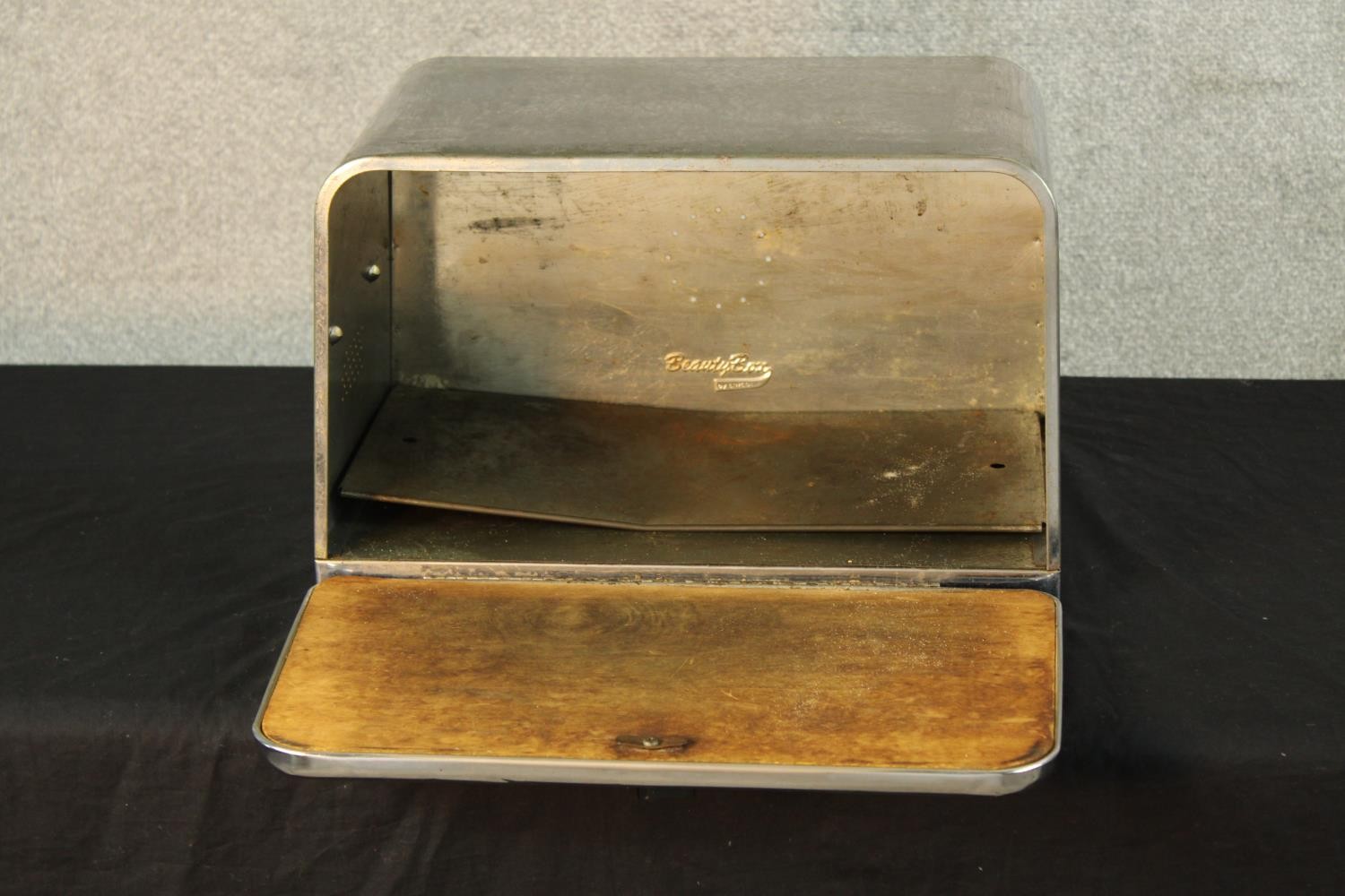 A mid 20th century chrome plated bread storage bin with internal shelf, vent holes and front - Image 3 of 5