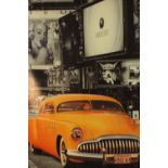 Contemporary, photograph of New York taxi, mounted on canvas, unframed. H.100 W.100cm.