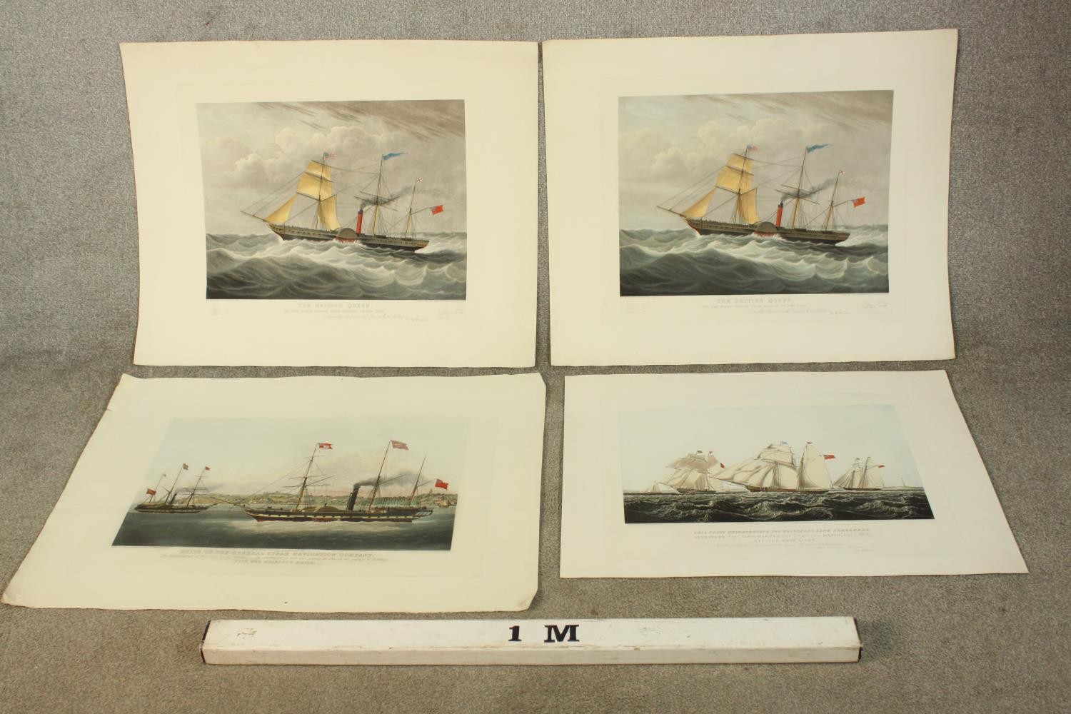 19th century, a set of four coloured prints of various ships on paper, each annotated, unframed. H. - Image 2 of 6