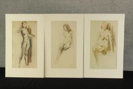 Late 19th/early 20th century, three nude watercolours of females, each on paper, each unframed. H.66