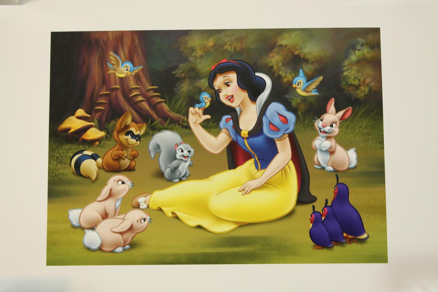 20th century, Snow White amongst animals, coloured print on paper, unframed. H.28 W.35cm. - Image 2 of 2